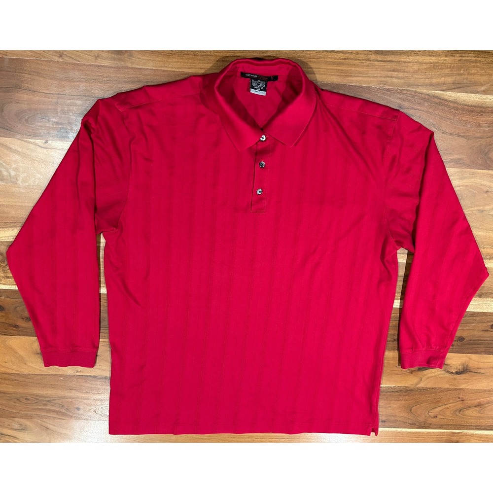 Tiger Woods Collection Mens XL Red Long Sleeve DriFIT Polo Shirt Vertical Stripe